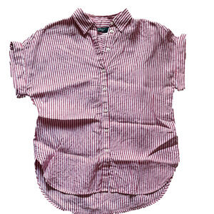 Lauren Ralph Lauren Red and White Striped Linen Button Down Shirt